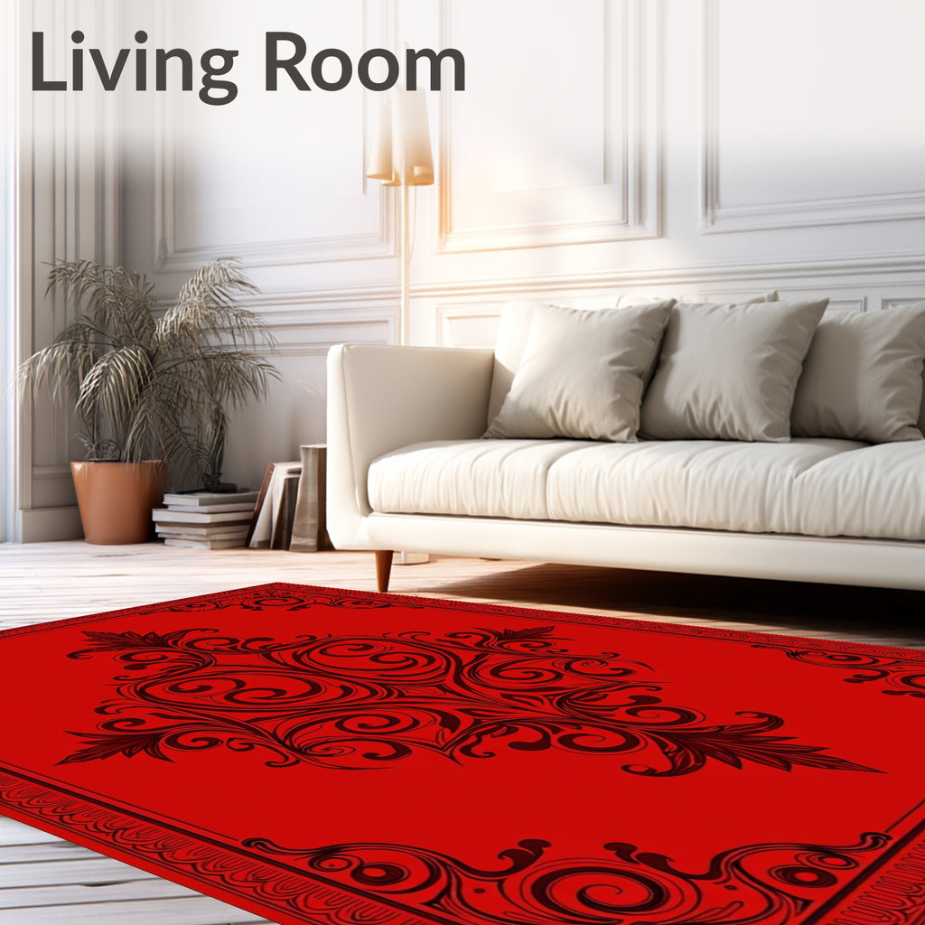 Crimson Floral Scrollwork Medallion Rug