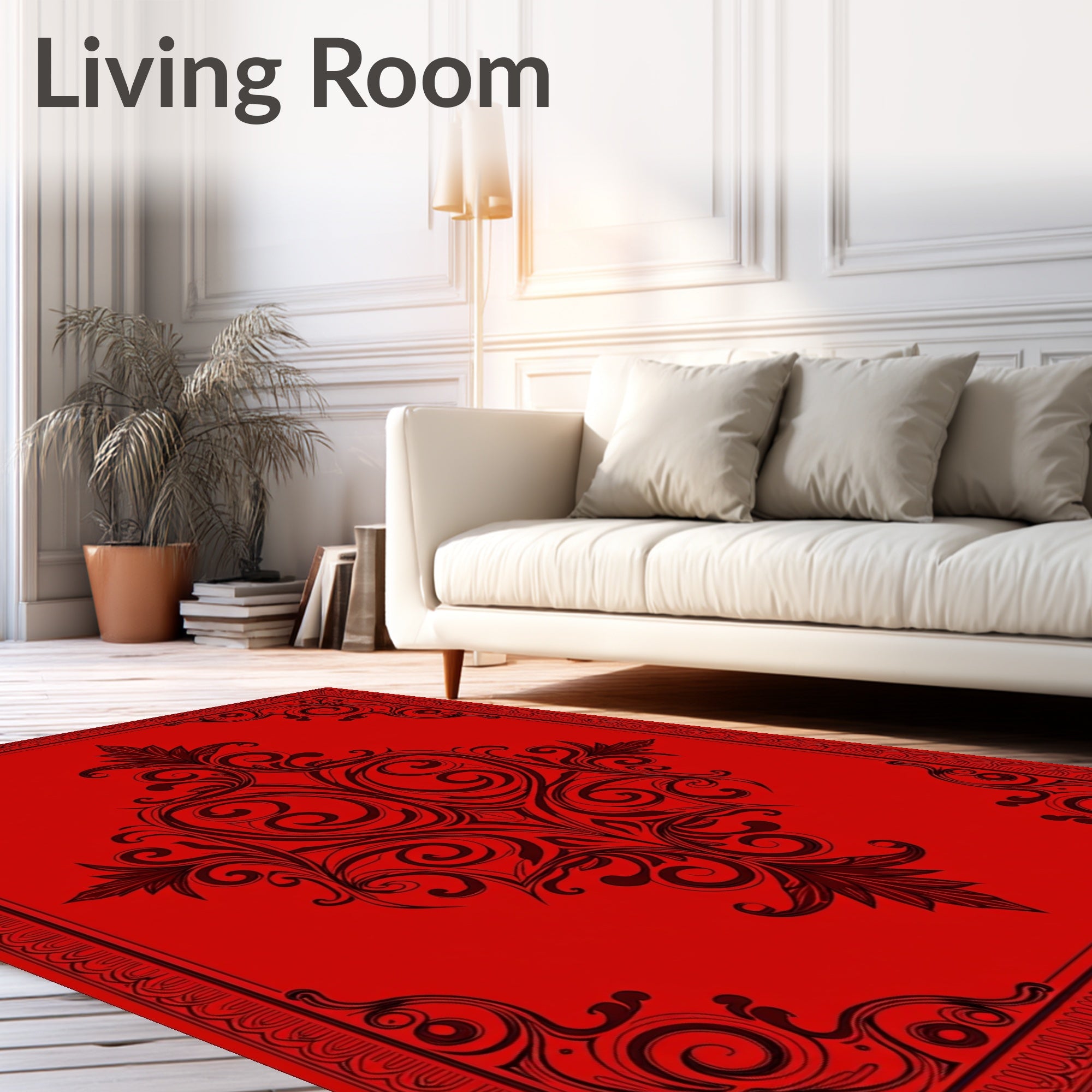 Crimson Floral Scrollwork Medallion Rug