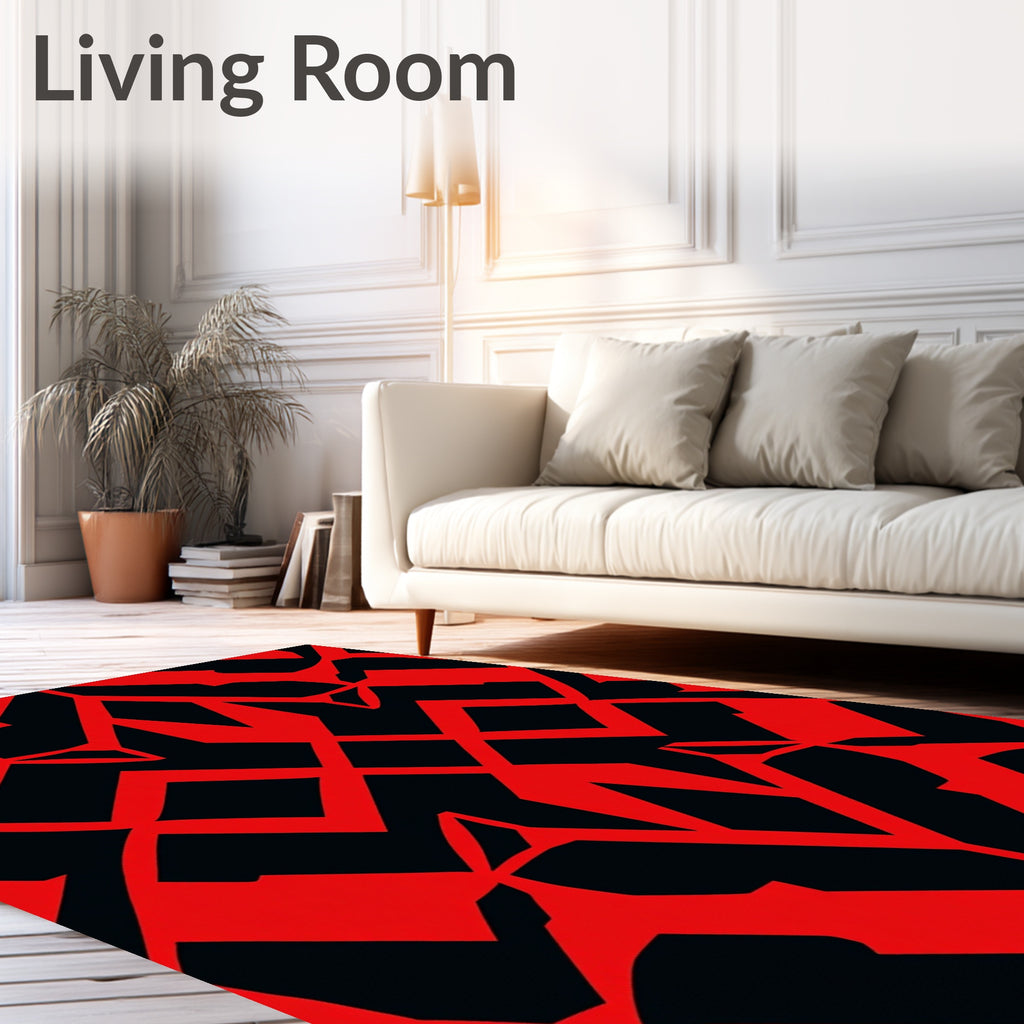 Bold Red Geometric Abstract Rug