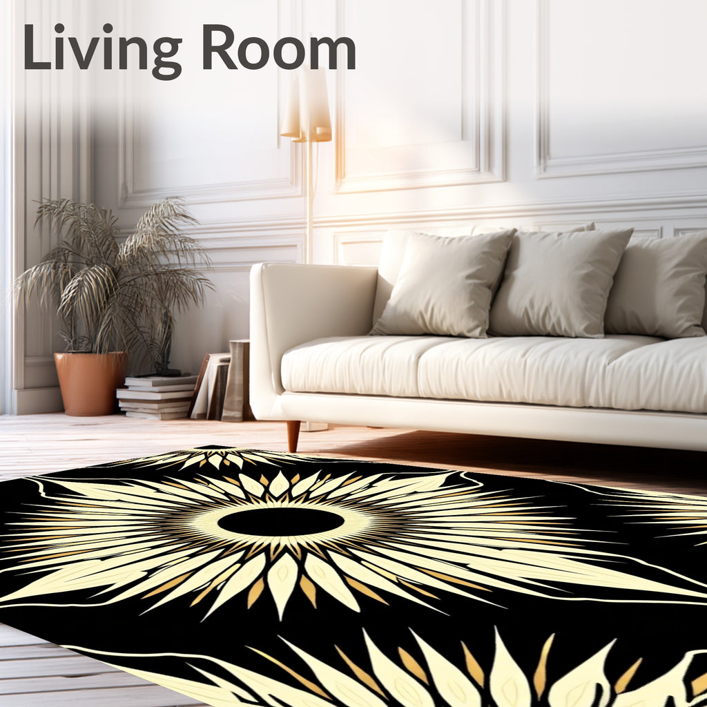 Black Gold Sunburst Medallion Rug