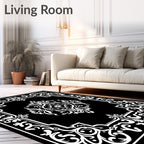 Classic Black White Ornate Frame Rug