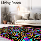 Vibrant Black Floral Medallion Rug