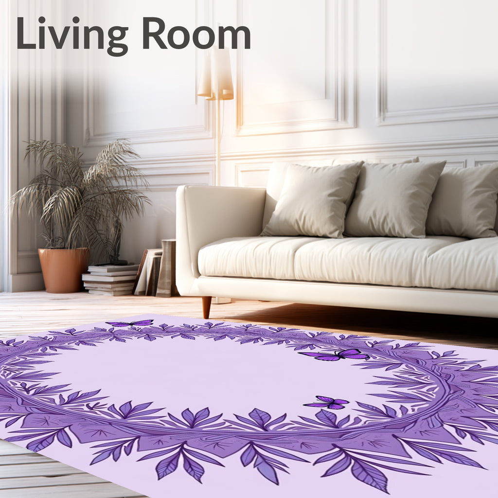 Purple Butterfly Leaf Mandala Rug