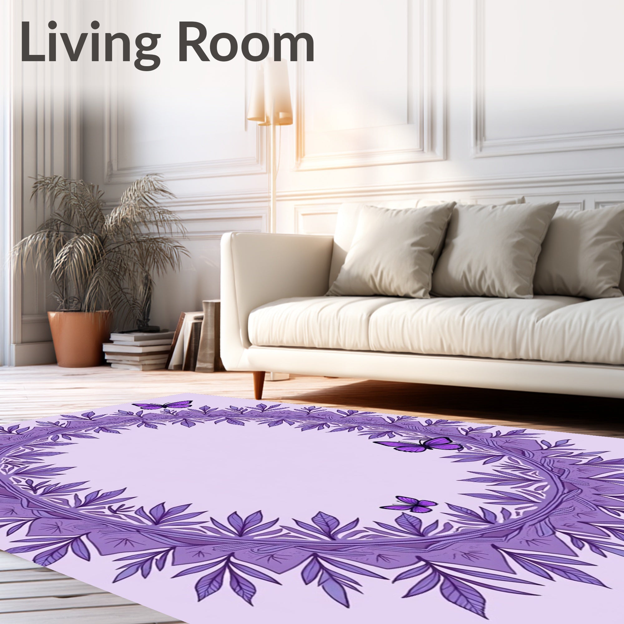 Purple Butterfly Leaf Mandala Rug