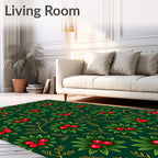 Deep Green Holly Berry Branch Rug