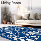 Classic White Floral Blue Medallion Rug
