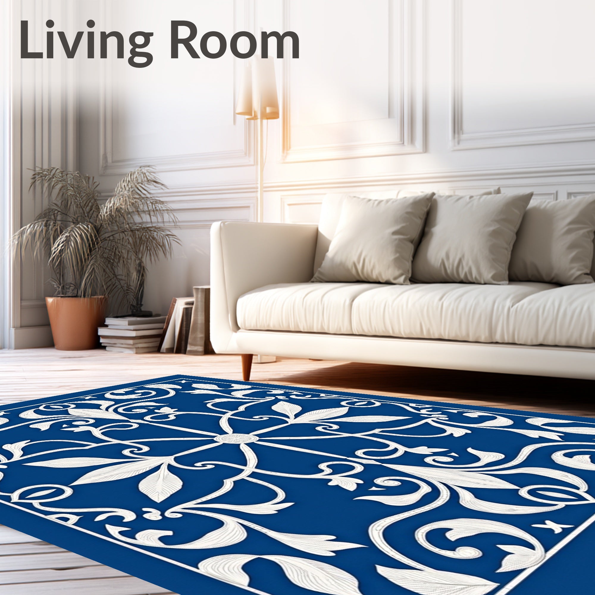 Classic White Floral Blue Medallion Rug