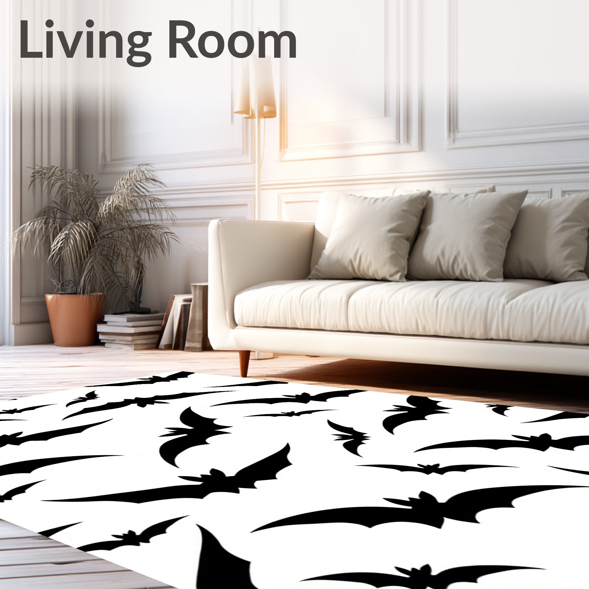 Dark Bat Silhouette Halloween Collage Rug