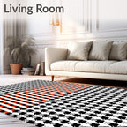 Black White Orange Gingham Houndstooth Rug