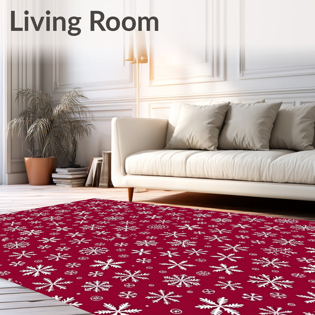 White Snowflake Medley on Deep Red Rug
