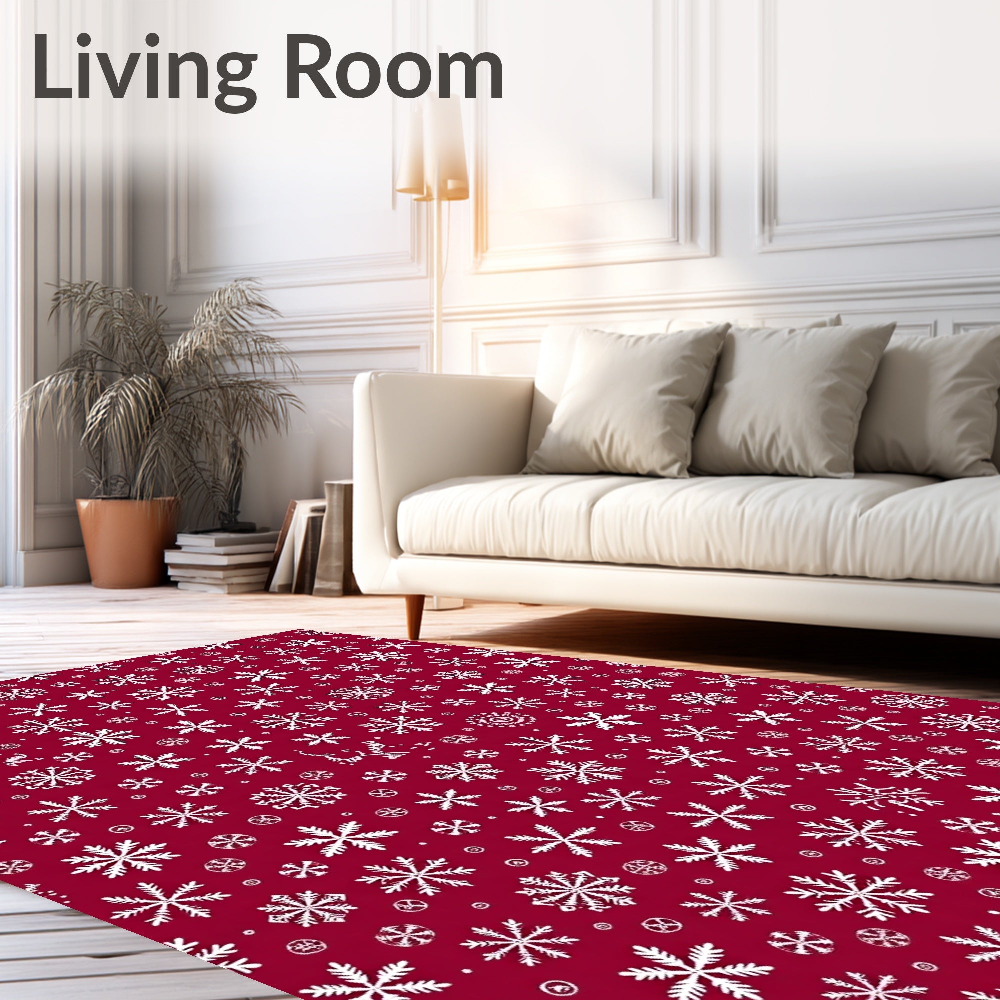 White Snowflake Medley on Deep Red Rug