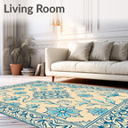 Aesthetic Blue Floral Medallion Border Rug