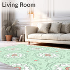 Mint Green Floral Mandala Round Rug