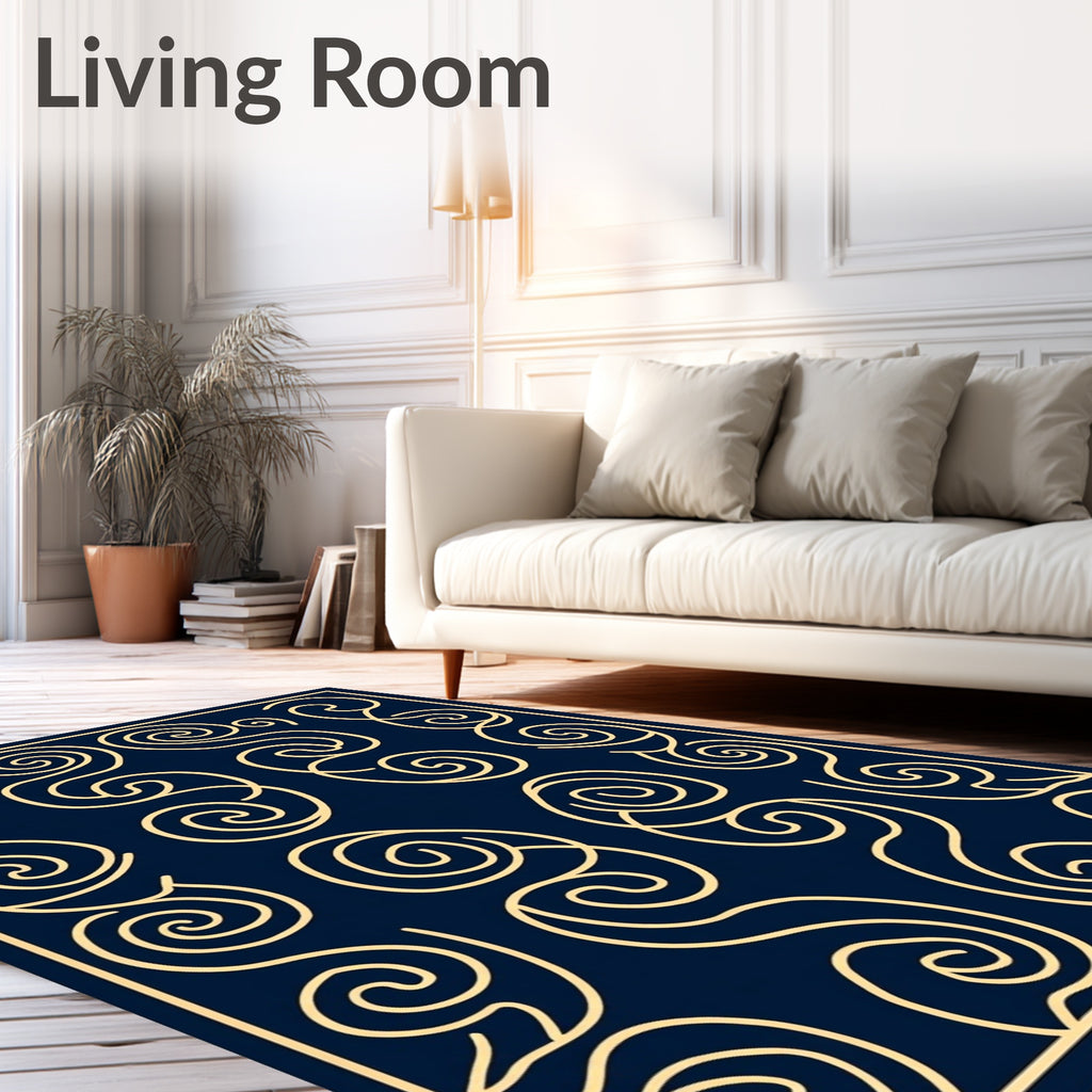 Deep Navy Swirling Line Art Rug
