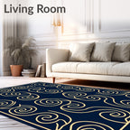 Deep Navy Swirling Line Art Rug