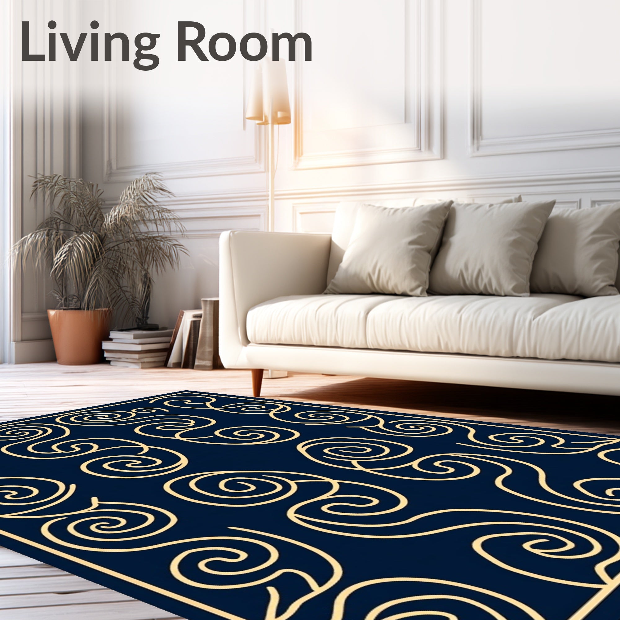 Deep Navy Swirling Line Art Rug