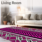 Vibrant Pink Black Chevron Geometric Rug