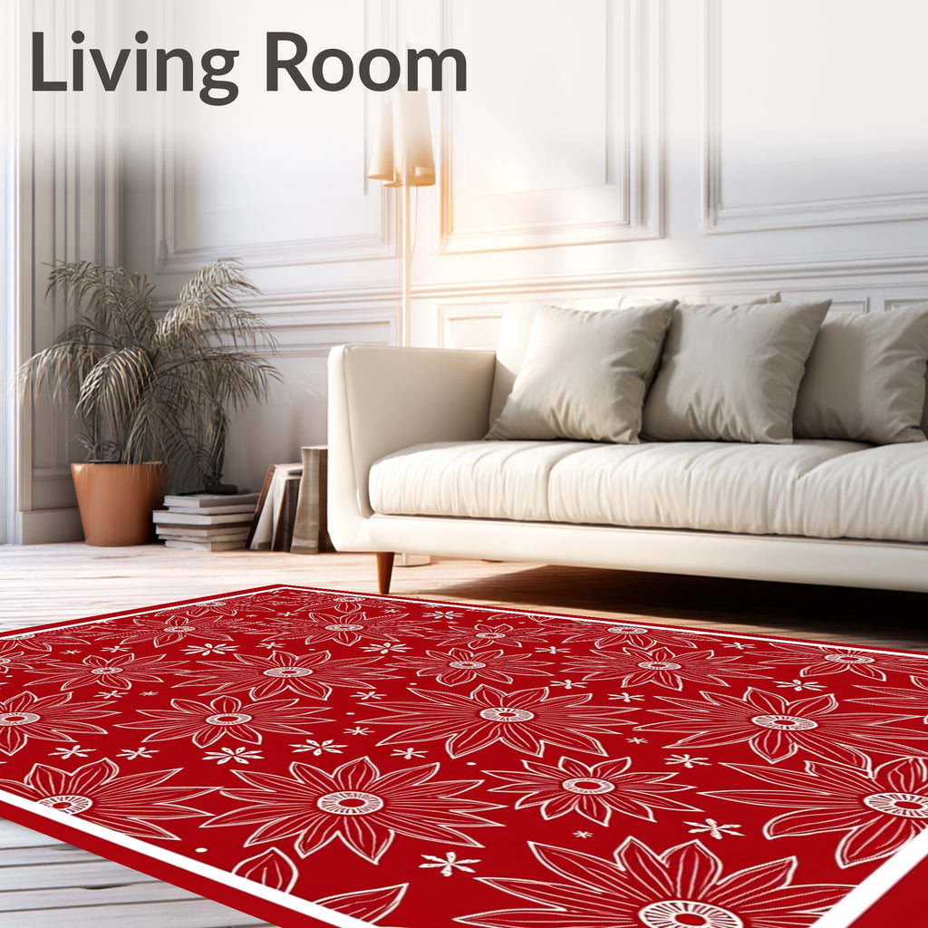 Bold Red Floral Bloom Collage Rug