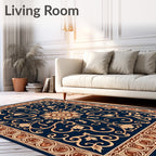 Navy Blue Floral Scrollwork Medallion Rug