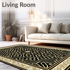 Black and Gold Geometric Floral Medallion Rug