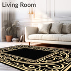 Black Gold Ornate Scroll Square Rug