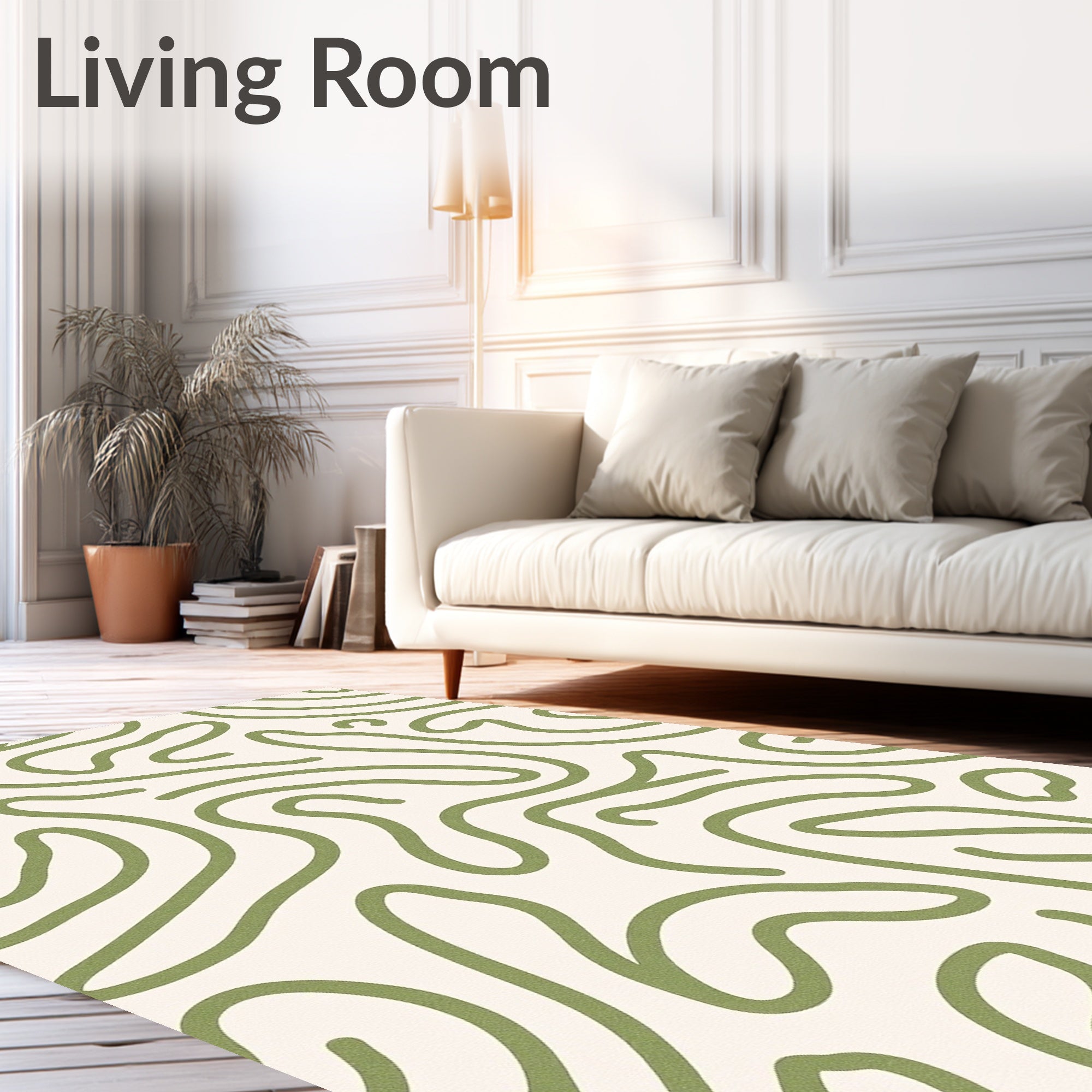 Sage Green Abstract Organic Lines Rug