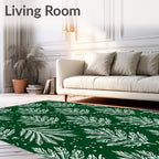 White Fern Fronds on Deep Green Rug