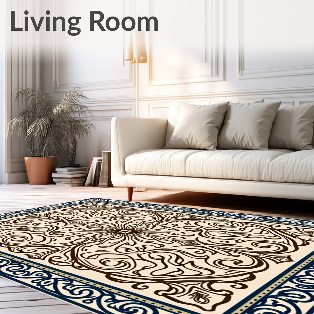 Antique Ivory Folk Art Swirl Rug