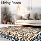 Antique Ivory Folk Art Swirl Rug