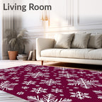 Winter White Snowflake Burgundy Field Rug