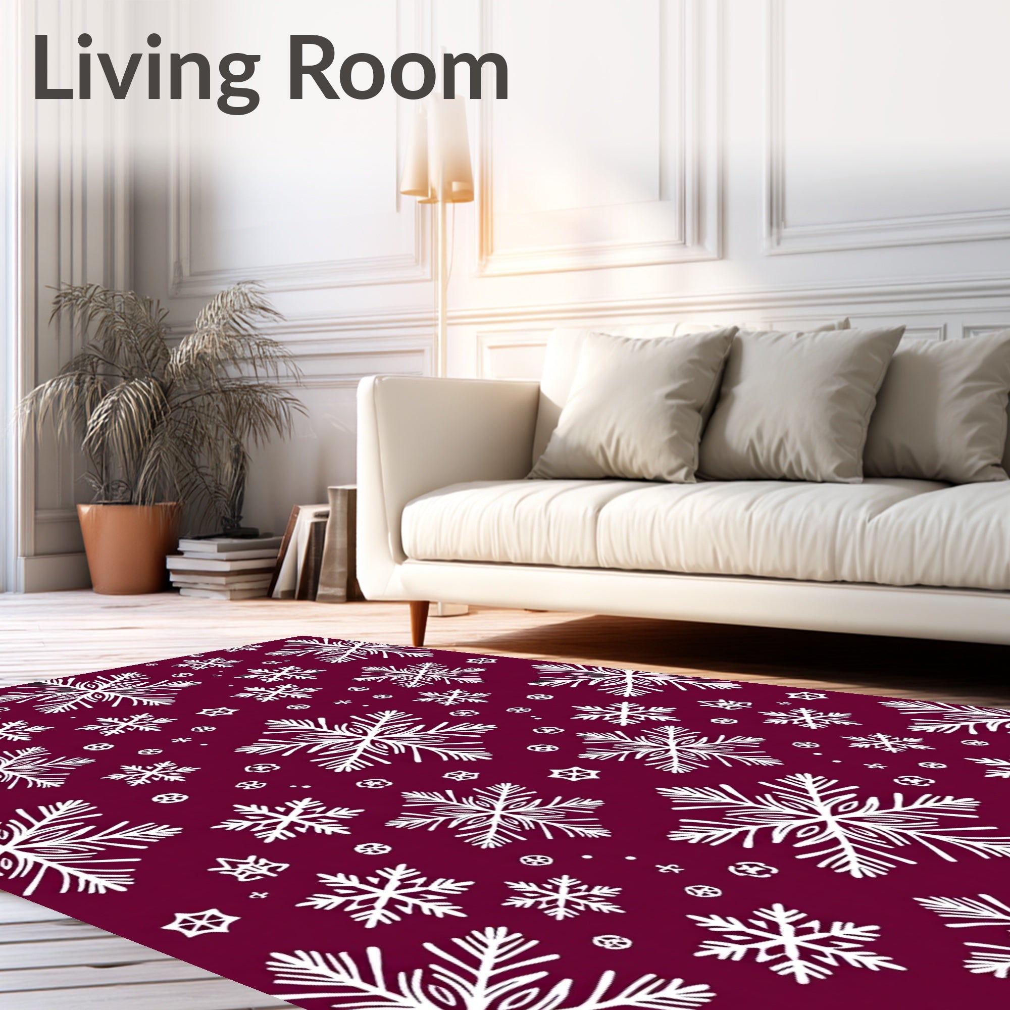 Winter White Snowflake Burgundy Field Rug