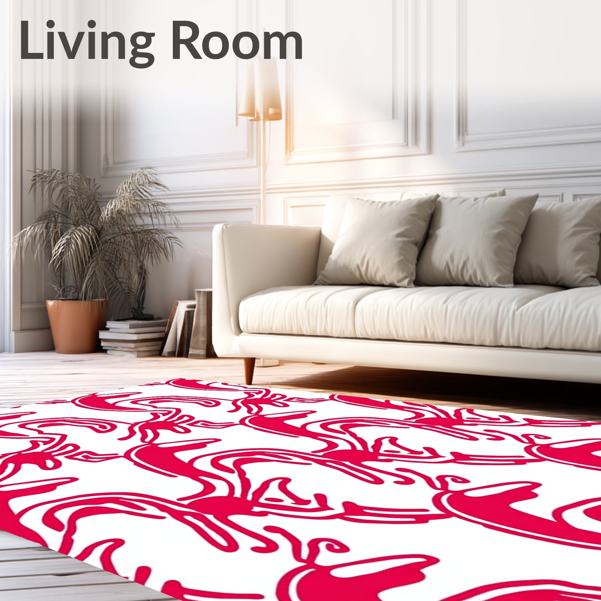 Bold Crimson Curving Abstract Rug