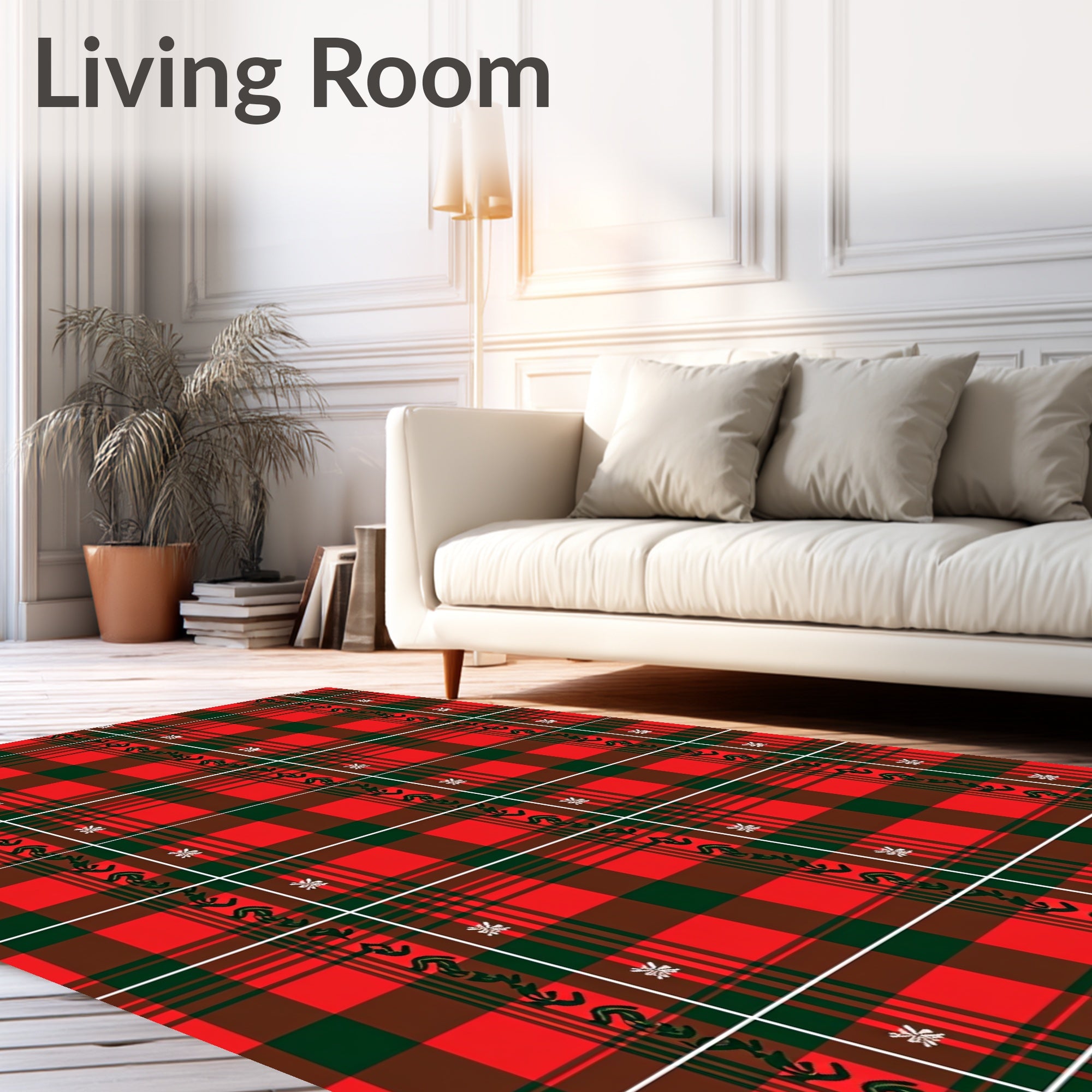 Crimson Emerald Plaid Vine Medallion Rug