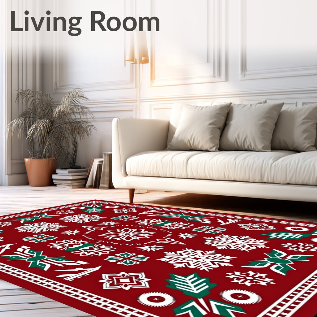 Crimson Snowflake Holly Festive Rug