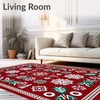 Crimson Snowflake Holly Festive Rug