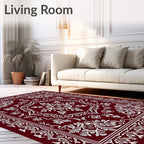 Crimson Ornate Floral Scrollwork Rug