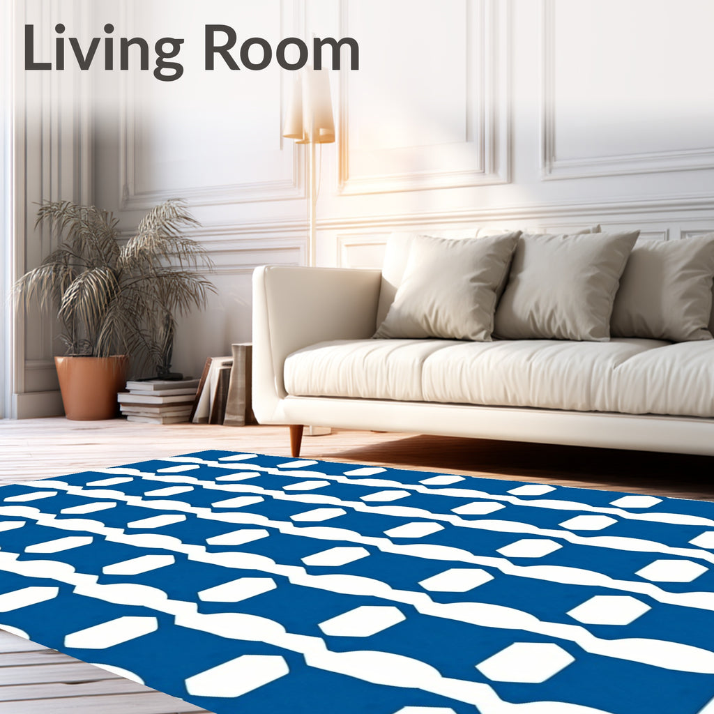 Modern Blue White Geometric Column Rug
