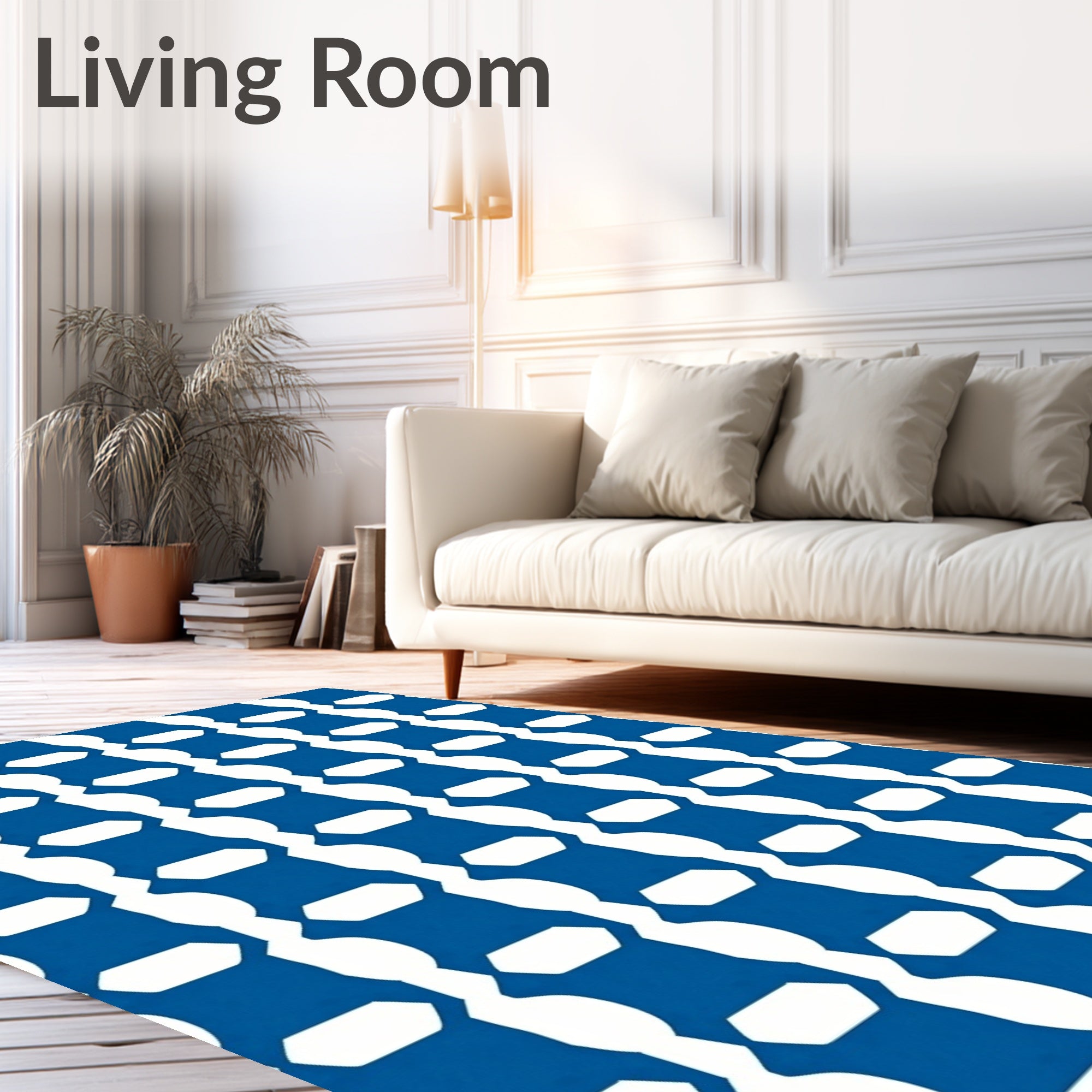 Modern Blue White Geometric Column Rug
