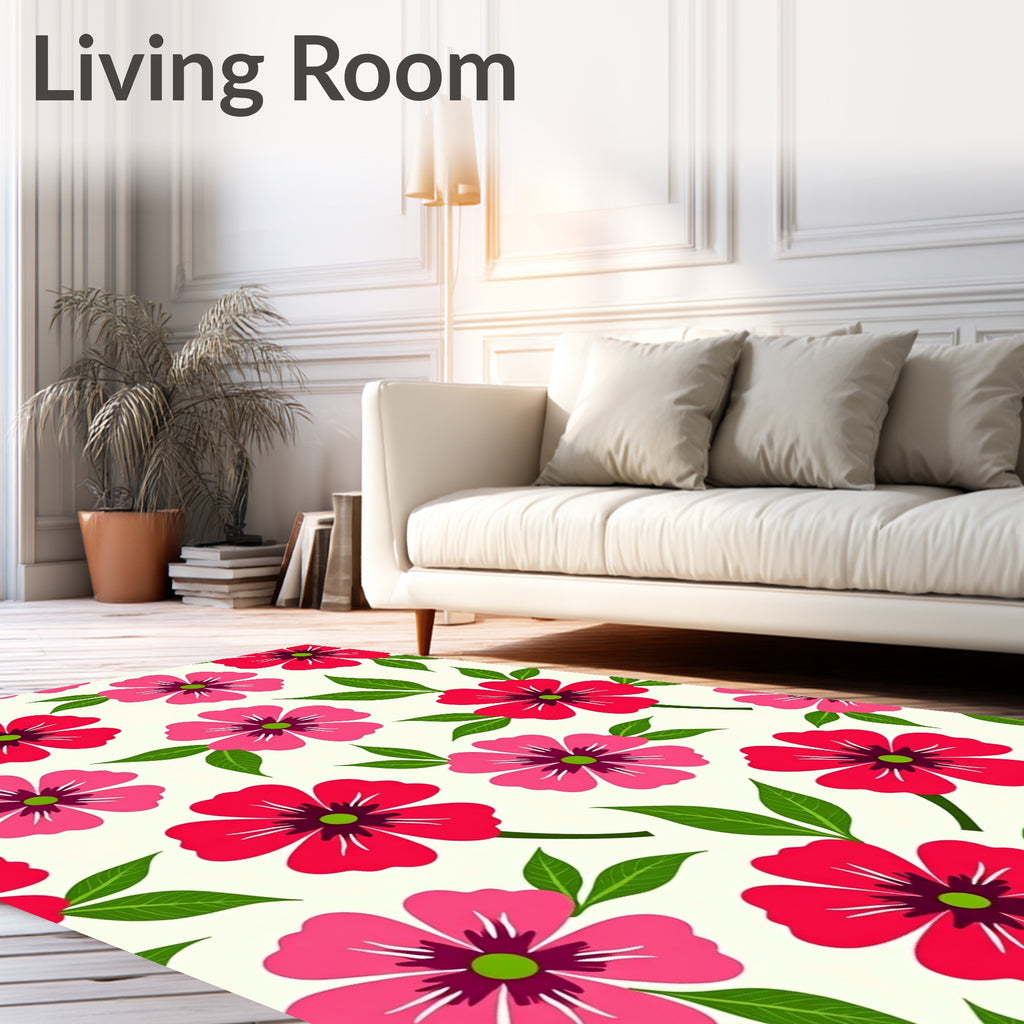Crimson Pink Floral Garden Leaves Rug