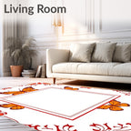 Orange Butterfly Red Bordered Frame Rug