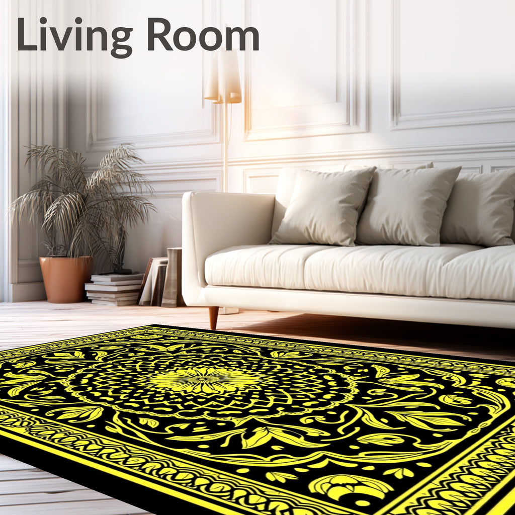 Golden Floral Medallion Symmetry Rug