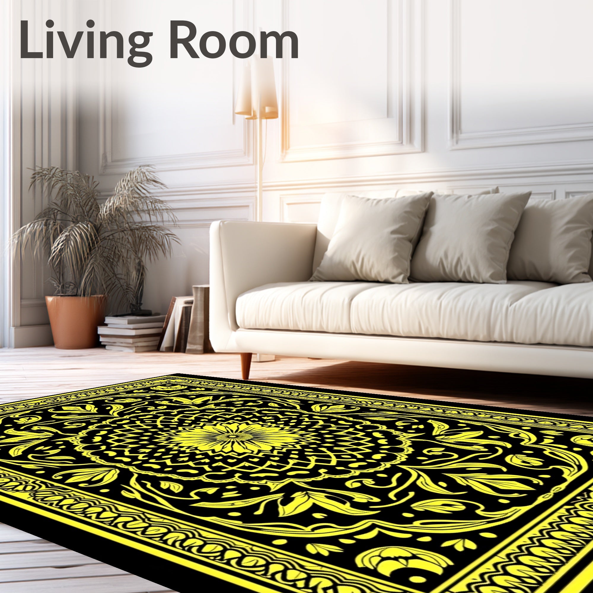 Golden Floral Medallion Symmetry Rug
