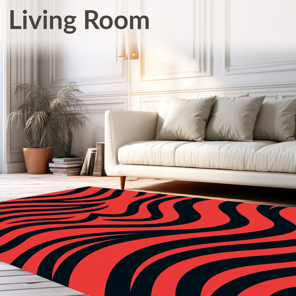 Bold Red Black Wave Rug