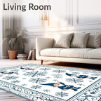 Charming Blue Gnomes Snowflake Winter Border Rug