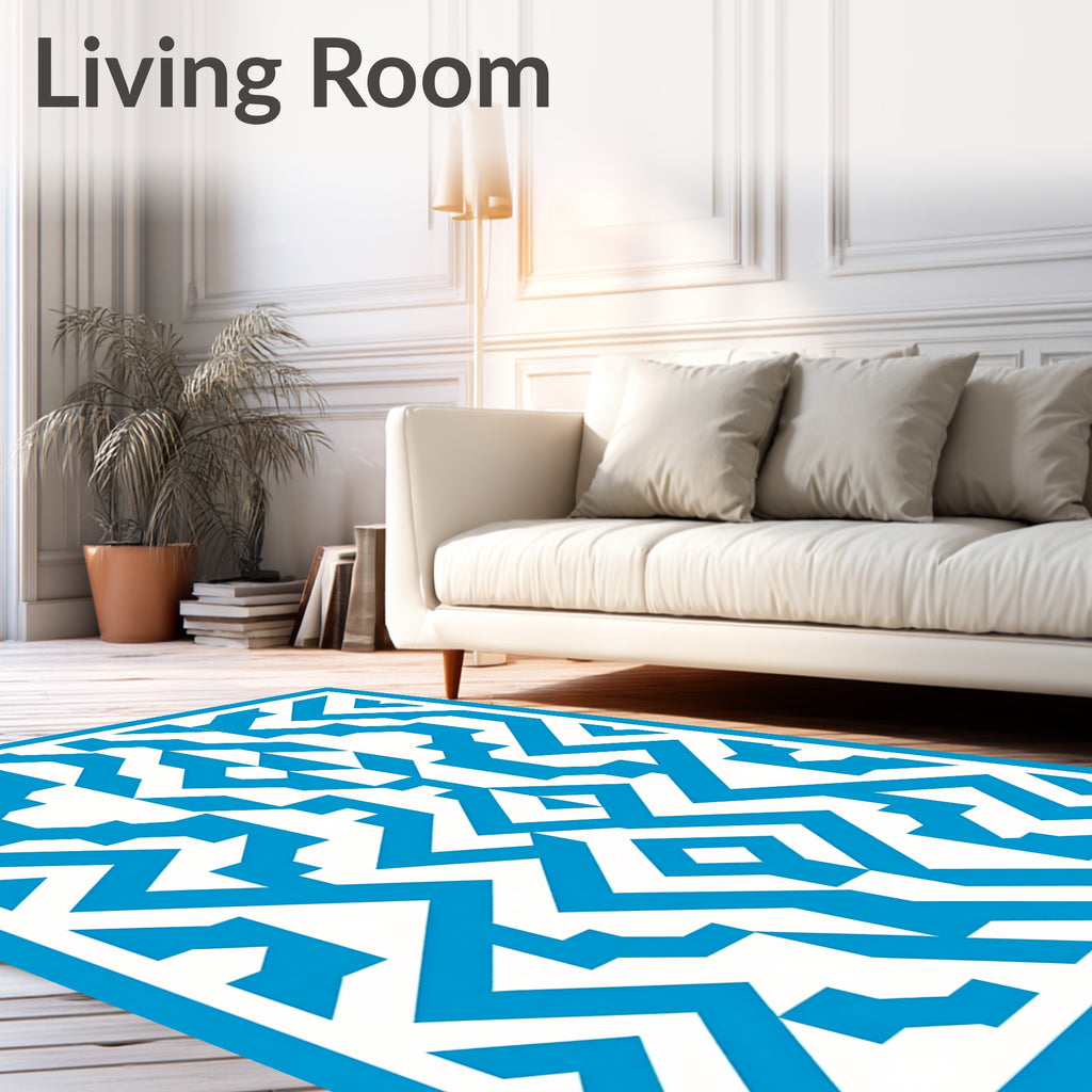 Bold Blue Interlocking Geometric Statement Rug