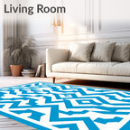 Bold Blue Interlocking Geometric Statement Rug