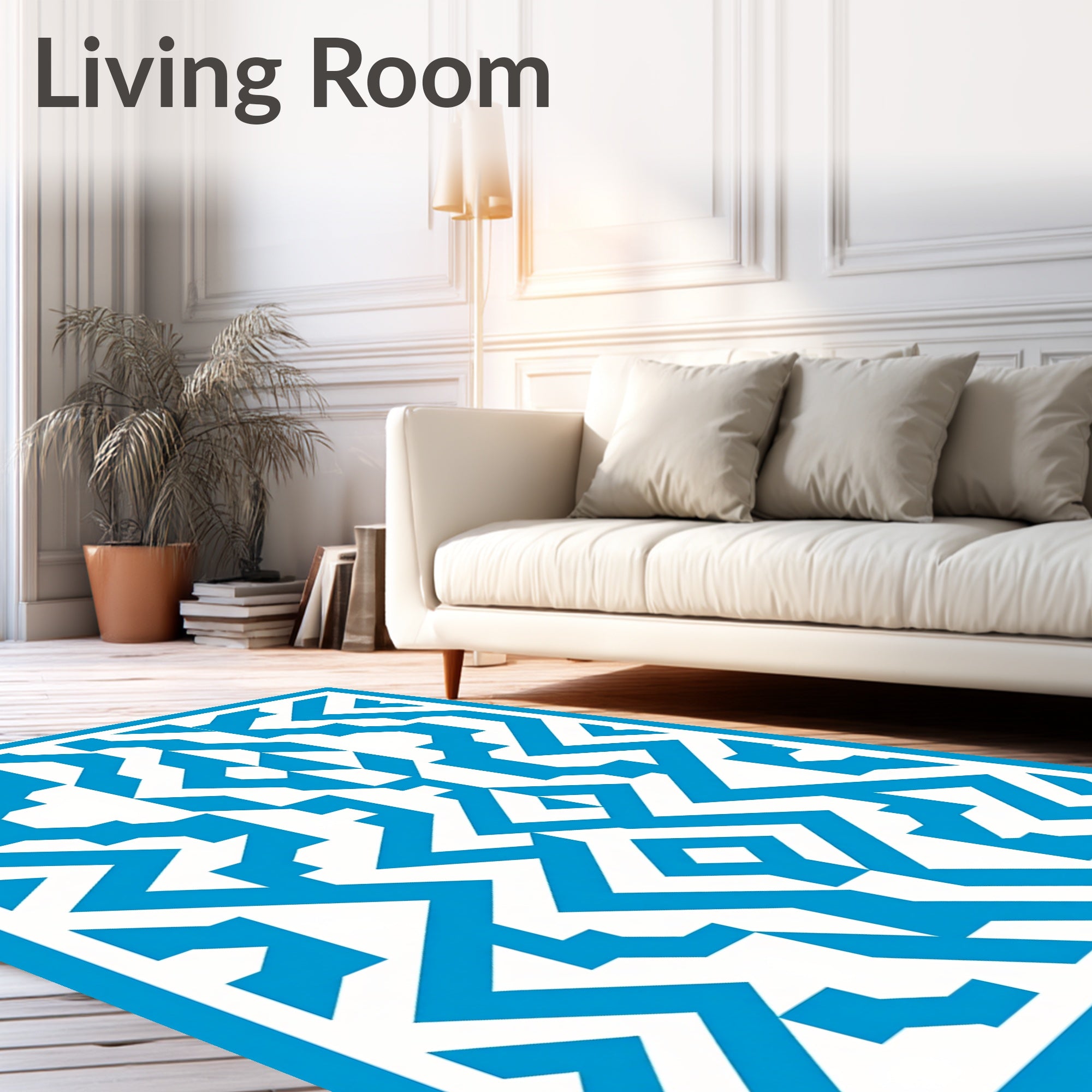 Bold Blue Interlocking Geometric Statement Rug