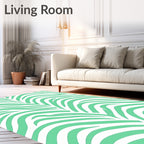 Mint Green Tropical Leaf Stripes Rug