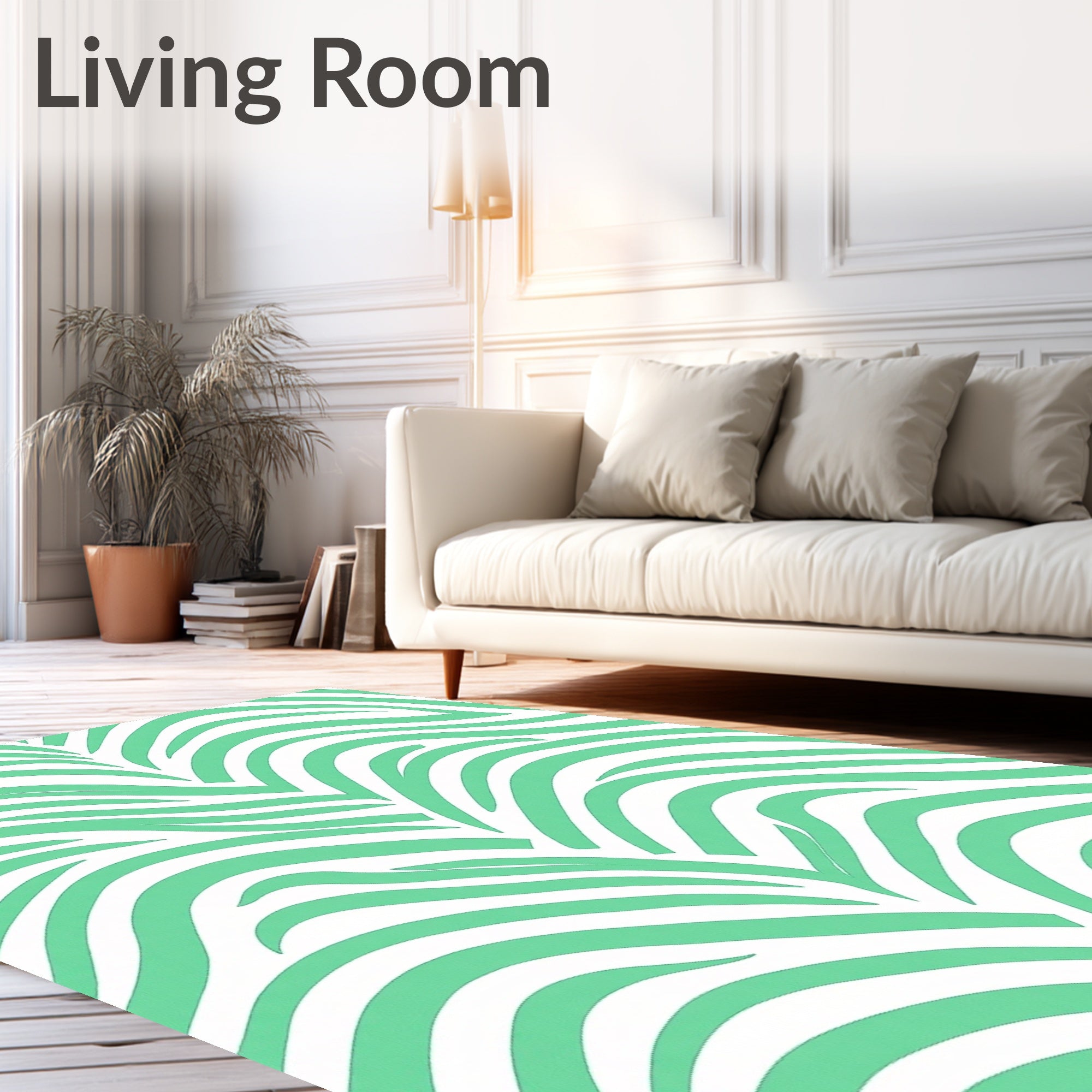 Mint Green Tropical Leaf Stripes Rug