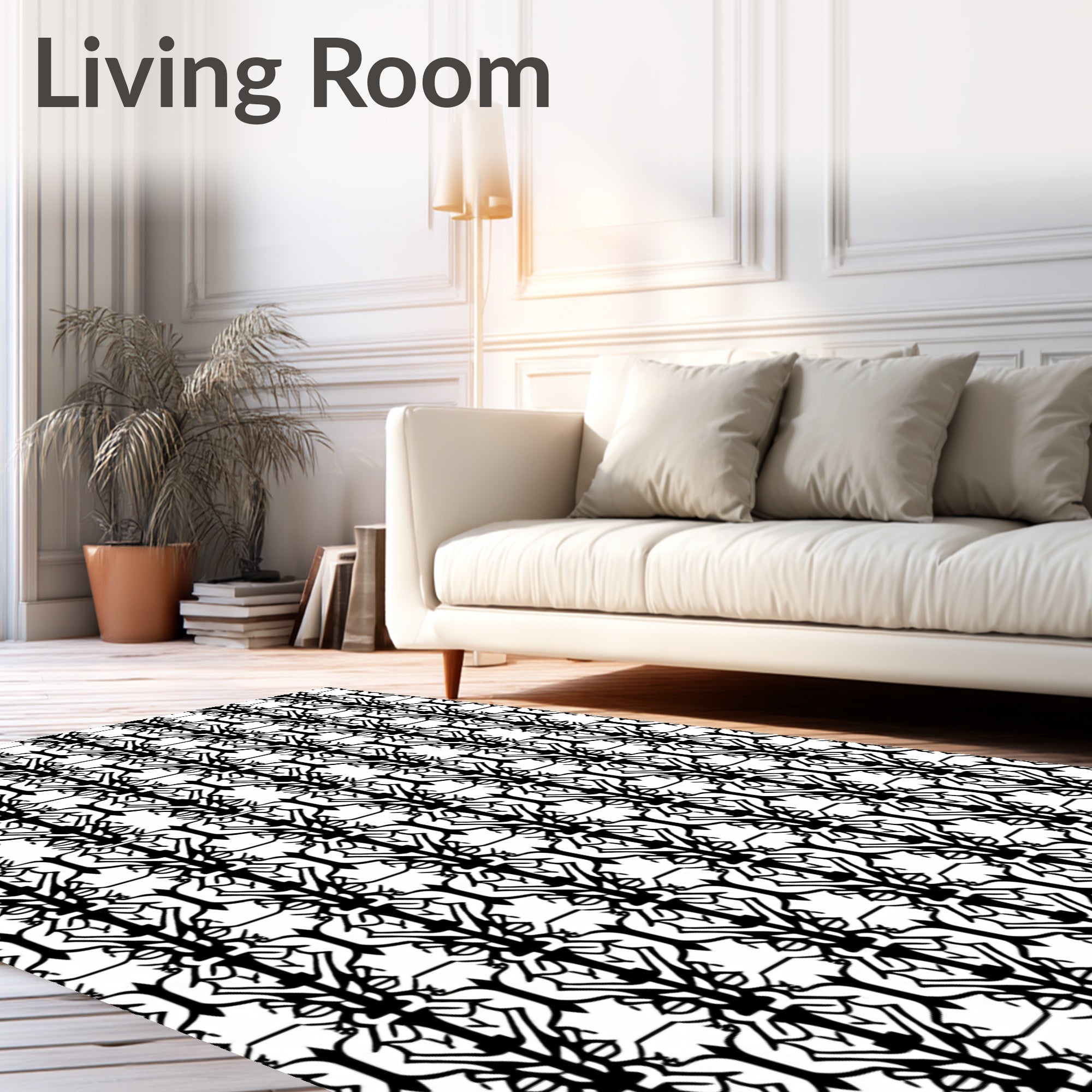 Black White Abstract Branch Repeat Rug